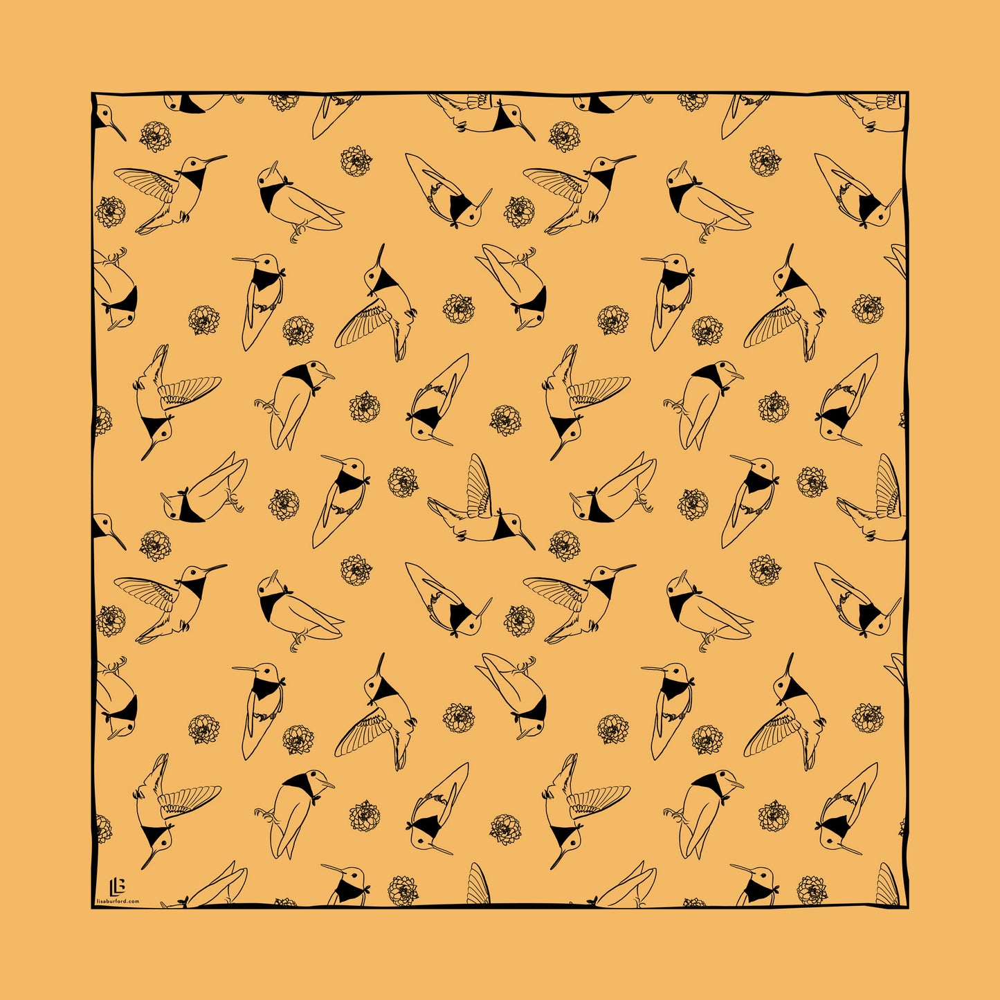 Hummingbirds with Bandanas Gold Bandana