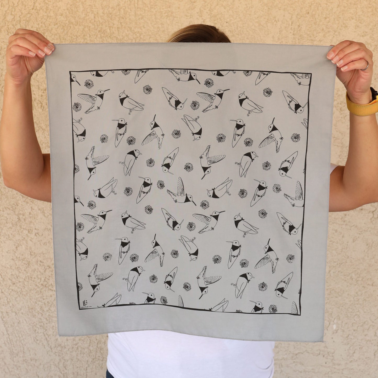 Hummingbirds with Bandanas Silver Gray Bandana