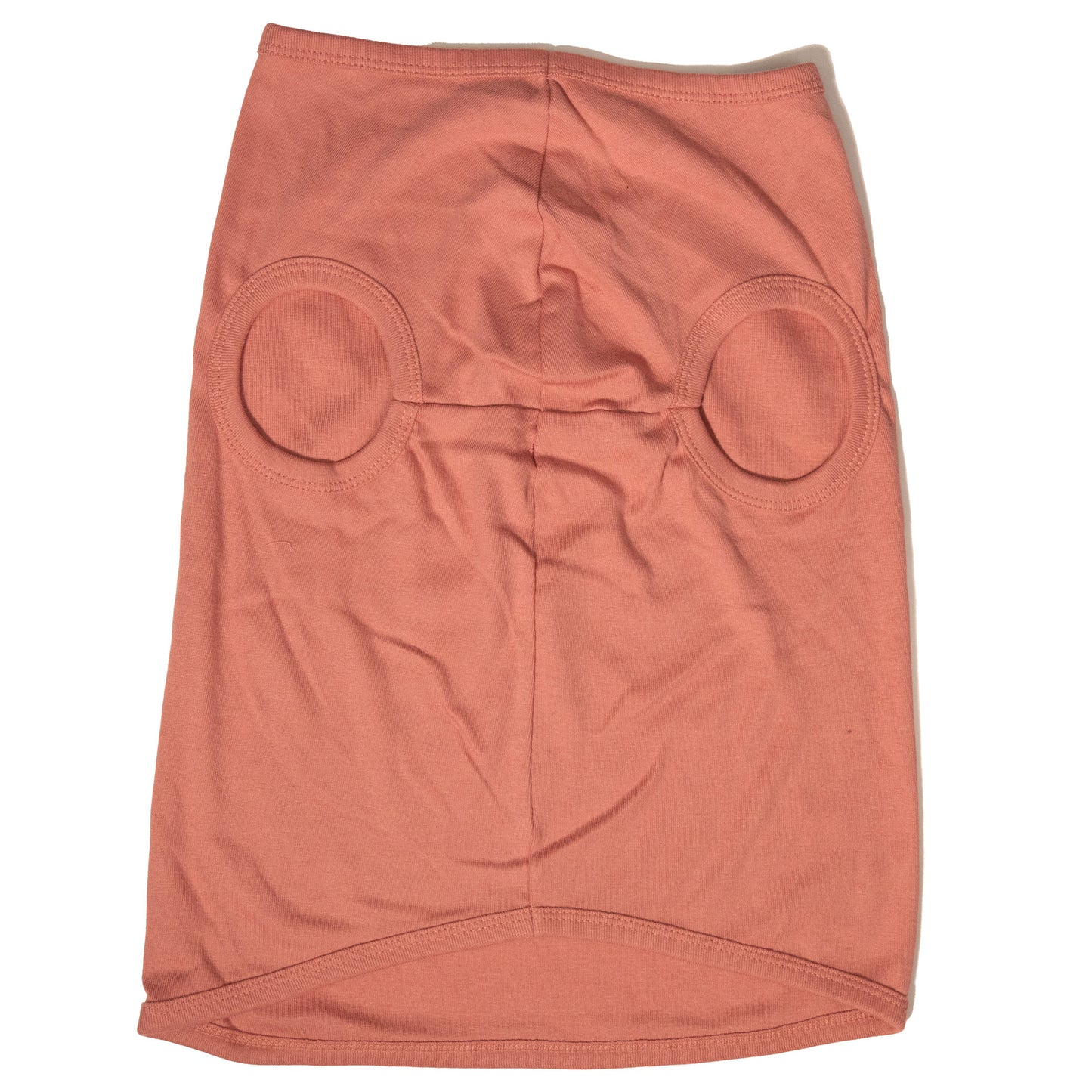 A mauve color dog shirt in a tank top style. Photo shows the chest/front of the shirt with the two front leg holes.