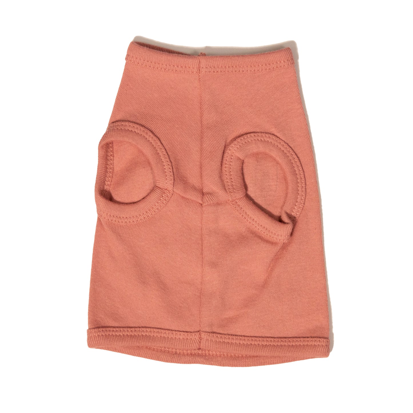 A mauve color dog shirt in a tank top style. Photo shows the chest/front of the shirt with the two front leg holes.