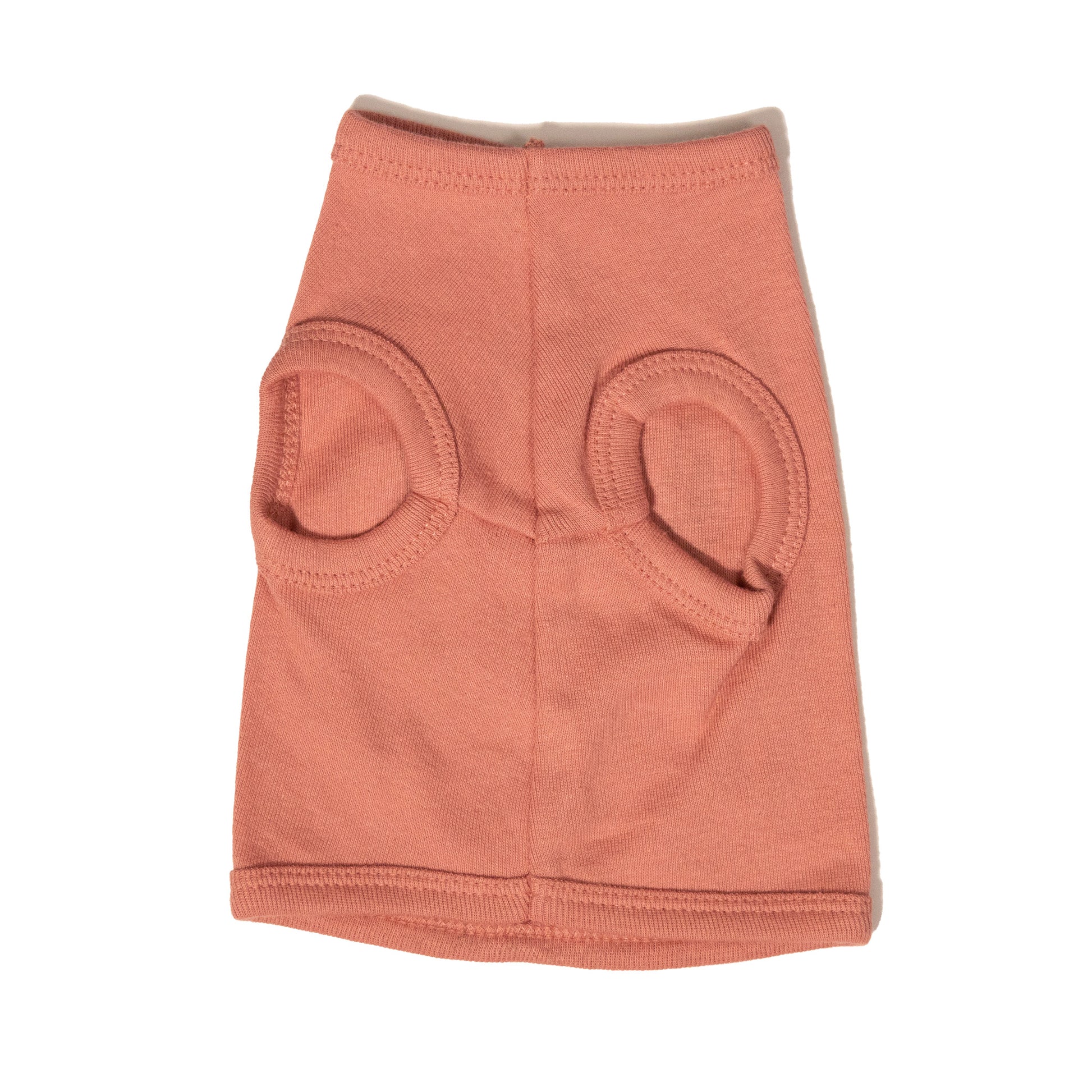 A mauve color dog shirt in a tank top style. Photo shows the chest/front of the shirt with the two front leg holes.