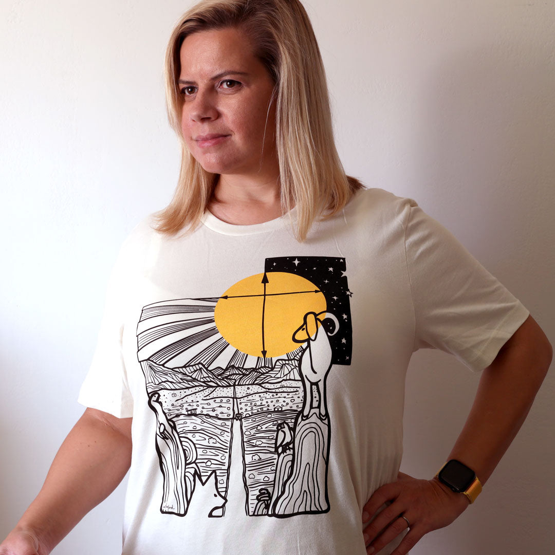 Woman wearing Safe Travels Desert Shirt in Natural